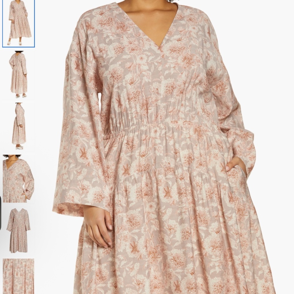 Vince Dahlia Print Long Sleeve Midi Dress (Plus Size) 1X